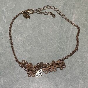 Oliver Bonas Gold Tone Dangle Flower Dainty Bracelet